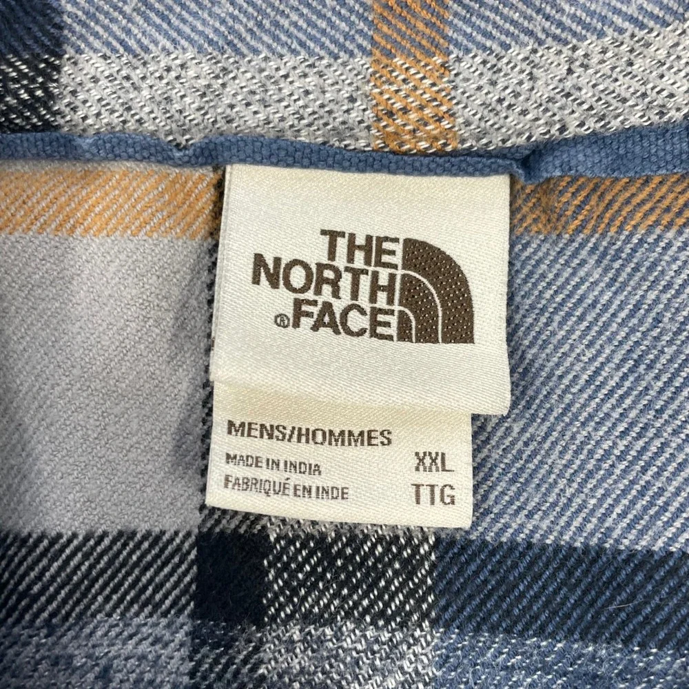 The North Face Blue Grey Plaid Flannel Button Down Shirt Mens XXL